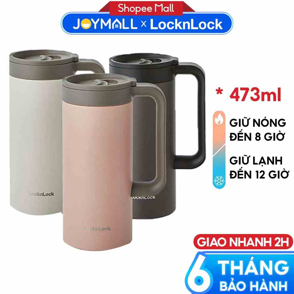 Ly giữ nhiệt LocknLock 473ml có tay cầm LHC4247 - Hàng chính hãng, miệng ly rộng, đế silicone chống ồn - JoyMall