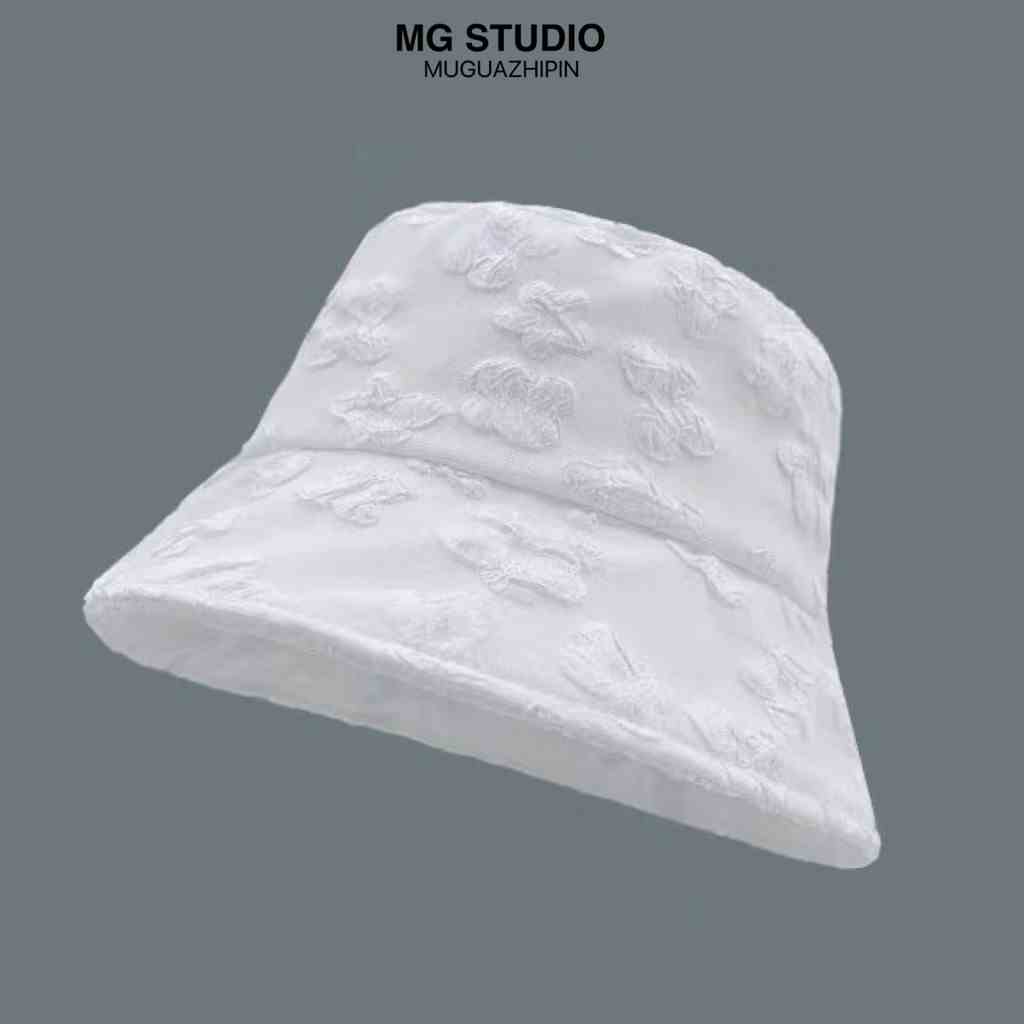 Mũ MG STUDIO Từ Vải Sọc Nhăn Họa Tiết Thêu Hình Bông Hoa