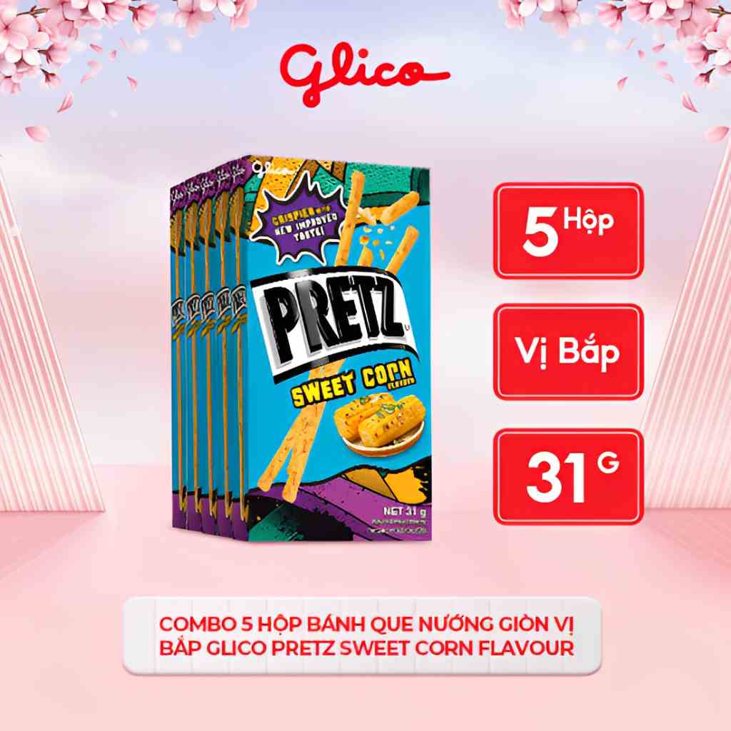 [Mã BMLTB35 giảm đến 35K đơn 99K] Combo 5 hộp Bánh que nướng giòn vị bắp GLICO Pretz Sweet Corn Flavour