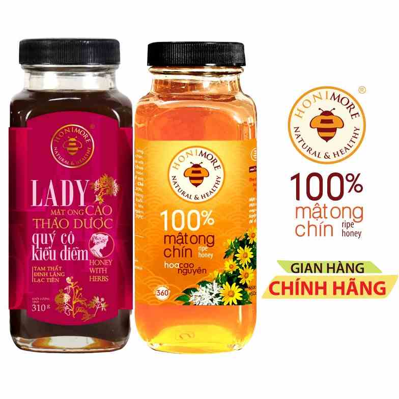 Combo Mật ong cao thảo dược Lady Honimore 310g/chai tặng 1 Chai mật ong nguyên chất Honimore 360g/chai