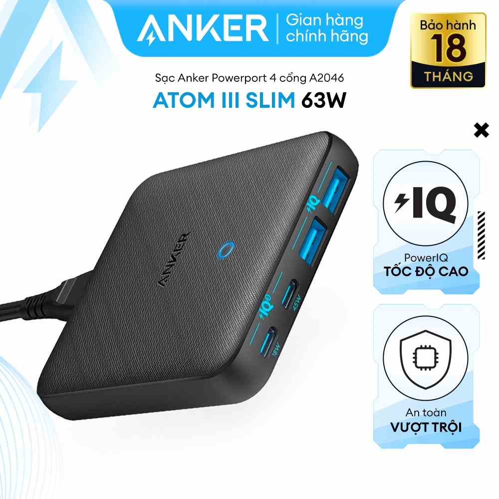 Sạc Anker 4 cổng PowerPort Atom III Slim 63w - A2046