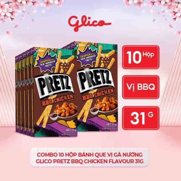 [Mã BMLTB35 giảm đến 35K đơn 99K] Combo 10 hộp Bánh que vị gà nướng GLICO Pretz BBQ Chicken Flavour 31g