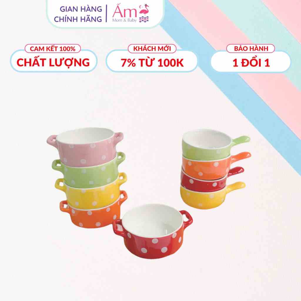 Bát Ăn Dặm Sứ Hình Nồi và Gáo Chấm Bi Ấm Baby Cỡ 60ml Sâu 3.5cm Ấm Gift Decor