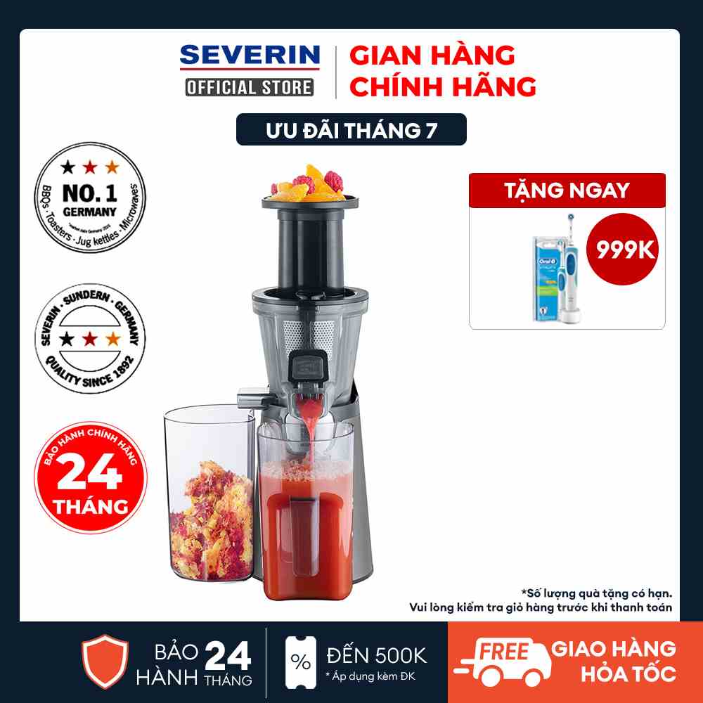 Máy ép chậm Severin ES3571, hàng chính hãng Đức 100%, Công nghệ ép chậm tiên tiến với 3 lõi lọc, Bảo hành 24 tháng