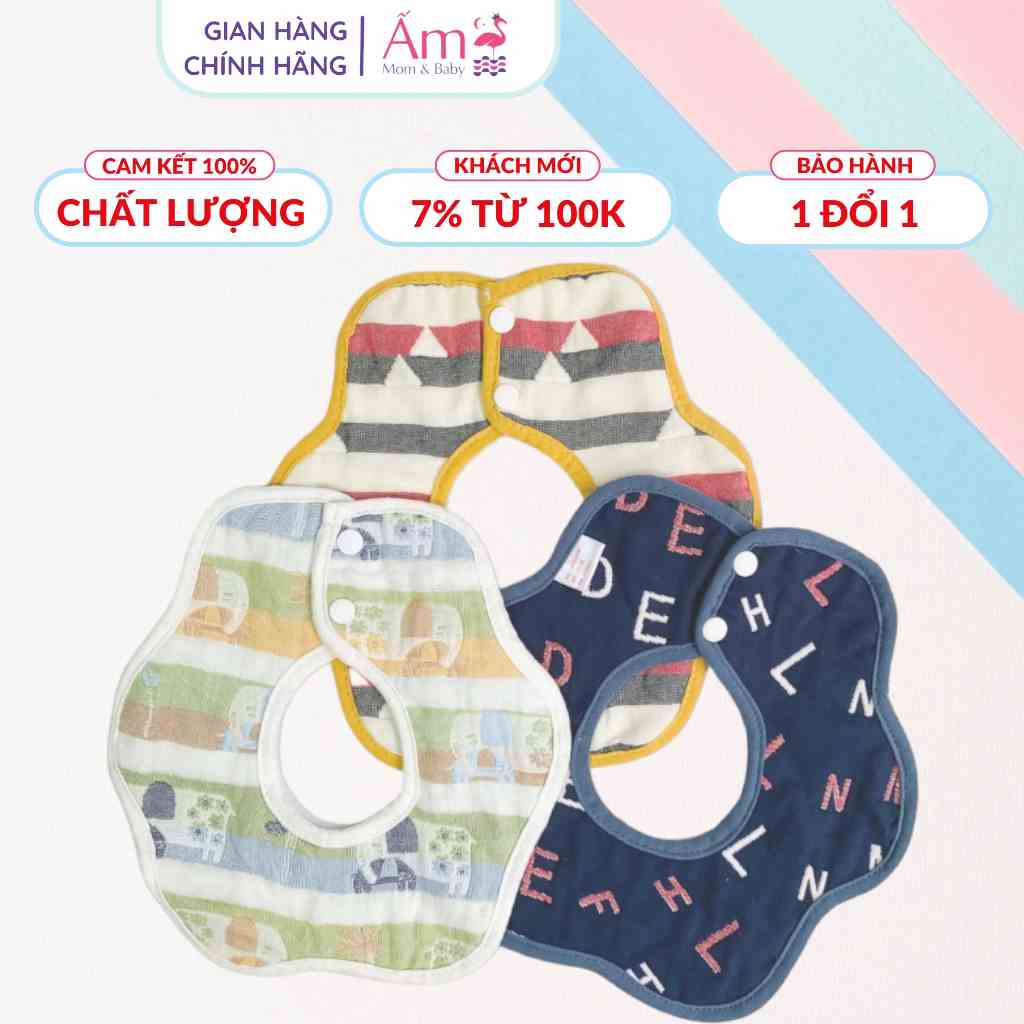 Yếm Vải Xô Ấm Baby Xoay 360 Độ Hai Mặt Cho Bé Ăn Dặm Mềm Mịn Thấm Hút Tốt, Có khuy Bấm Chống Bẩn Ấm Gift Decor