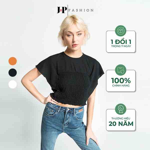 Áo thun nhún croptop cổ tròn sát nách J-P Fashion C 10206600 CT6