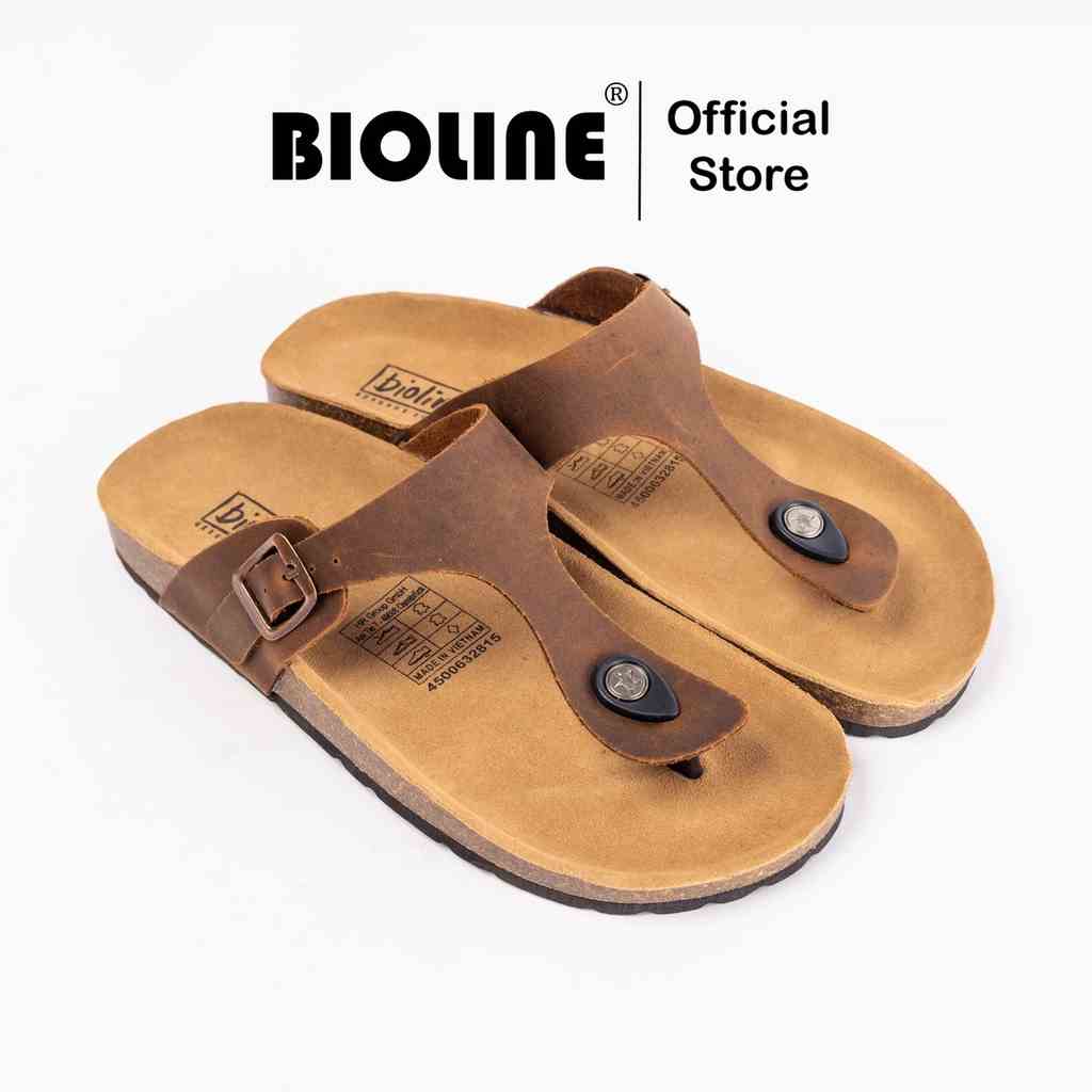 ( Mẫu Da Thật ) D07 - Dép Birken Đế Trấu BIOLINE Official Thiết Kế Unisex Quai Tách Ngón Da Bò