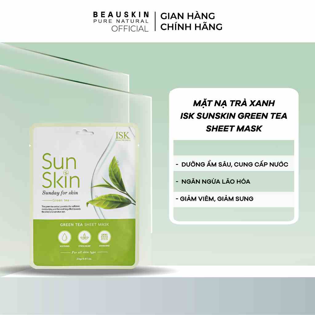 Mặt Nạ Trà Xanh ISK SunSkin Green Tea Sheet Mask Giảm Mụn, Sáng Da, Sạch Bã Nhờn 23ml - IMASK0100110