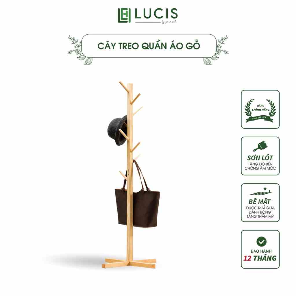 Cây treo quần áo gỗ thông LUCIS kiểu dáng tiện dụng, cao cấp