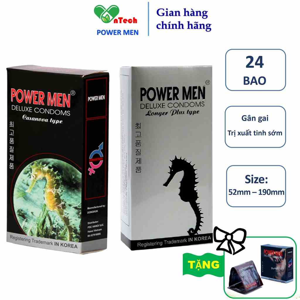 Bộ 24 Bao cao su POWER MEN CÁ NGỰA Đen và trắng có 489 hạt gai nổi 16 gân chìm tăng khoái cảm siêu kéo dài thời gian