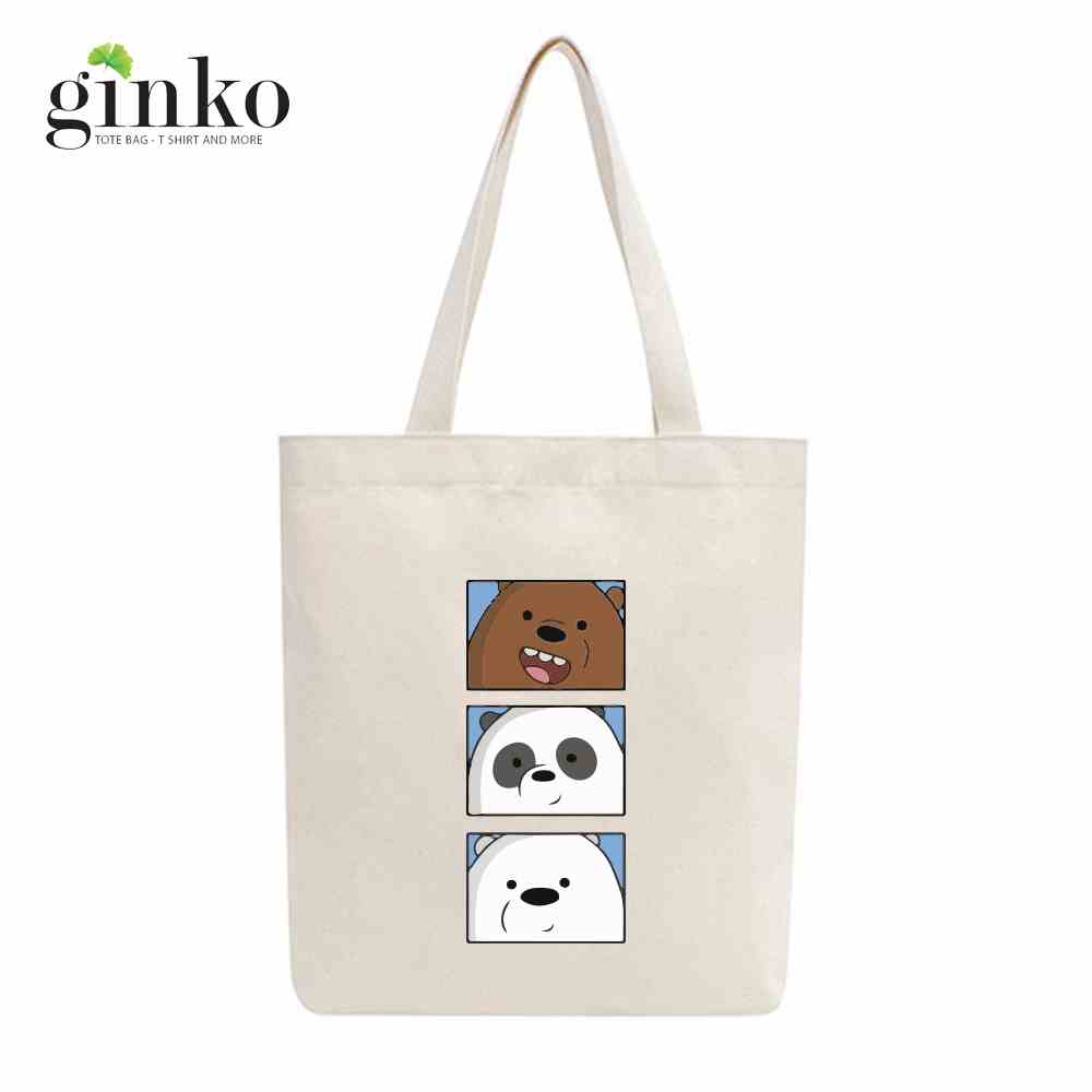 [Mã BMLTA35 giảm đến 35K đơn 99K] Túi tote vải mộc GINKO dây kéo in hình We Bare Bears M109