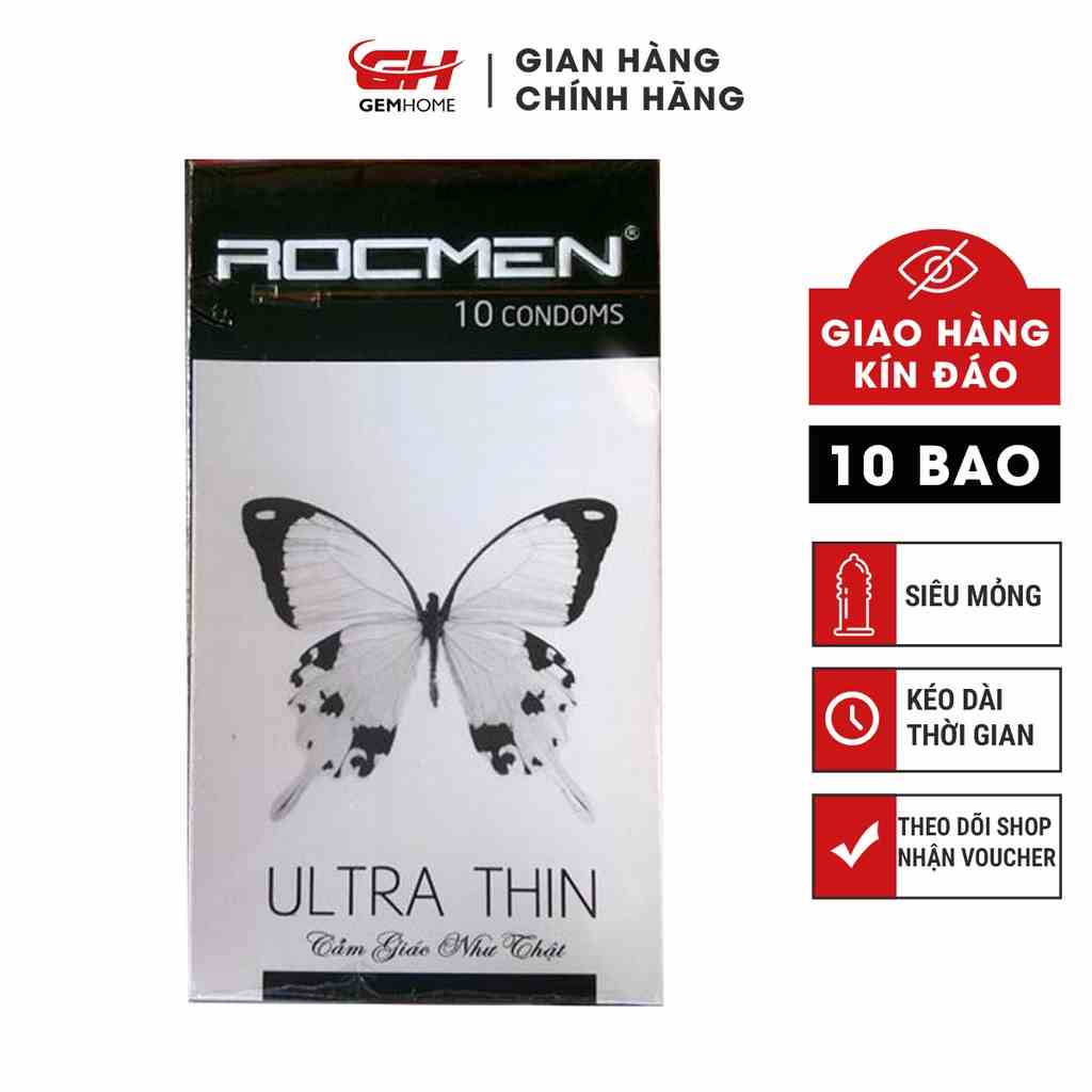 [Mã BMLTB35 giảm đến 35K đơn 99K] Bao cao su rocmen trắng siêu mỏng hộp 10 chiếc GEMHOME