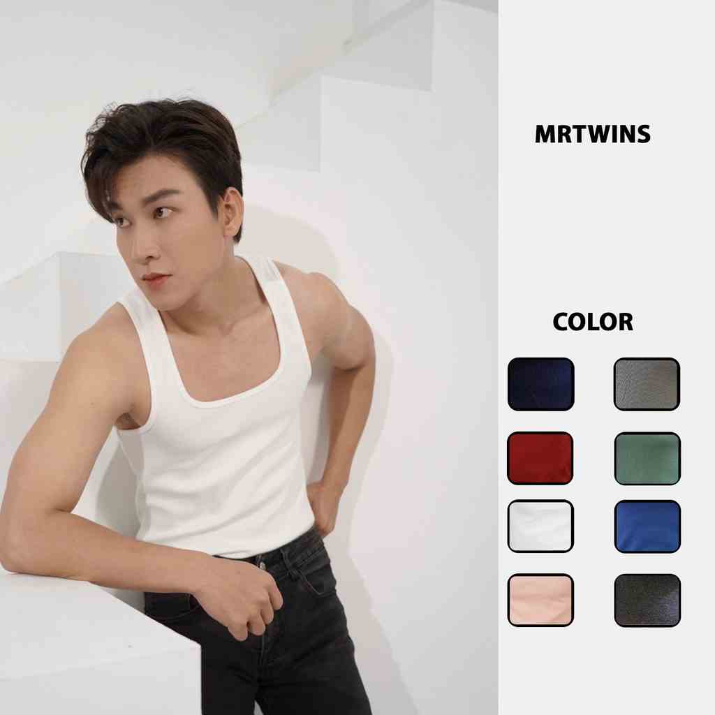 Áo Thun Ba Lỗ Tank Top Nam Cổ Vuông Nhiều Màu Cotton Gân Thương Hiệu Mr Twins