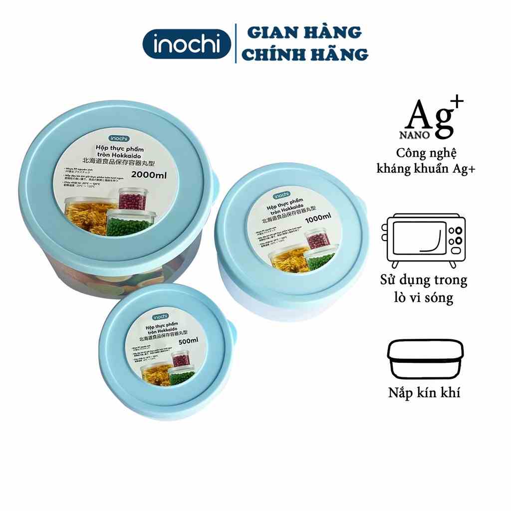 Set 3 Hộp thực phẩm Nhựa Đựng đồ Thức Ăn Thực Phẩm Hokkaido nhựa Tròn INOCHI Nhựa Trong Suốt 500-1000-200ml BOTPTN