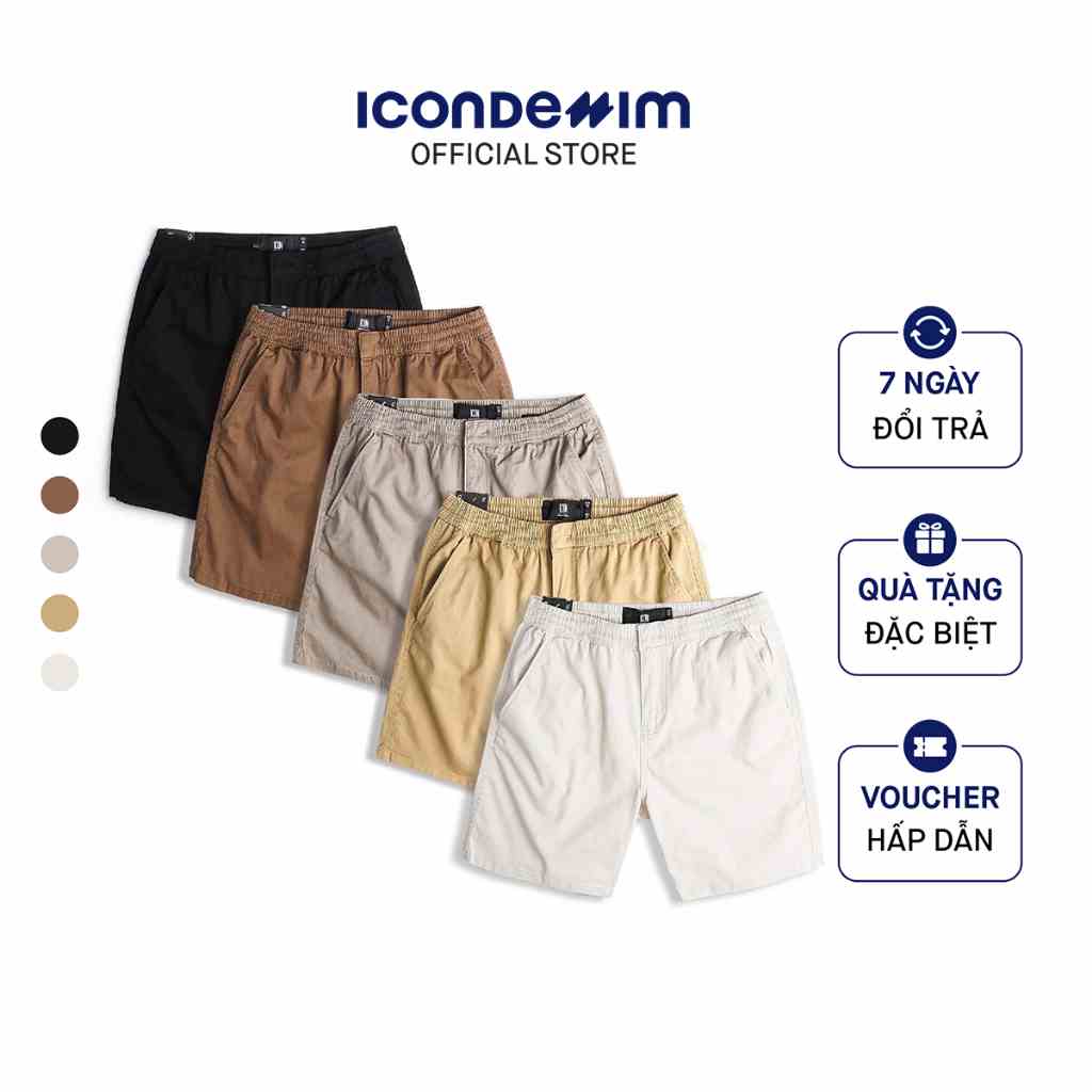 Quần Short Kaki Nam ICONDENIM Lưng Thun Trơn QSID0084