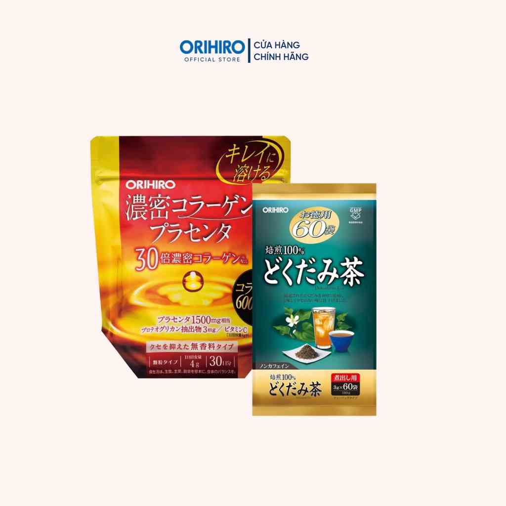 Combo Bột Collagen đẹp da và Thanh lọc cơ thể Orihiro ( Collagen 60000mng + Diếp cá )