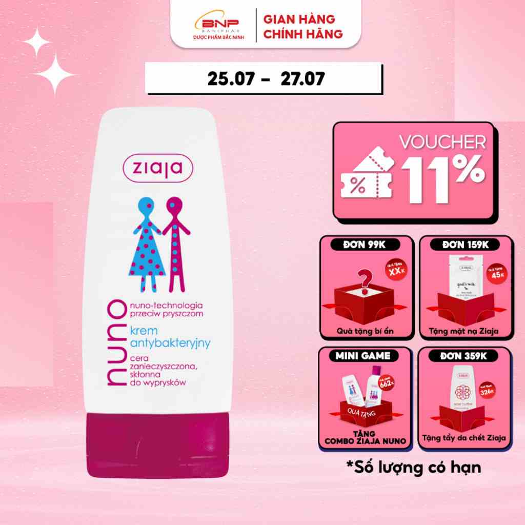 Kem dưỡng ẩm ngừa mụn trắng da Ziaja Nuno cho da dầu, không gây kích ứng 60ml