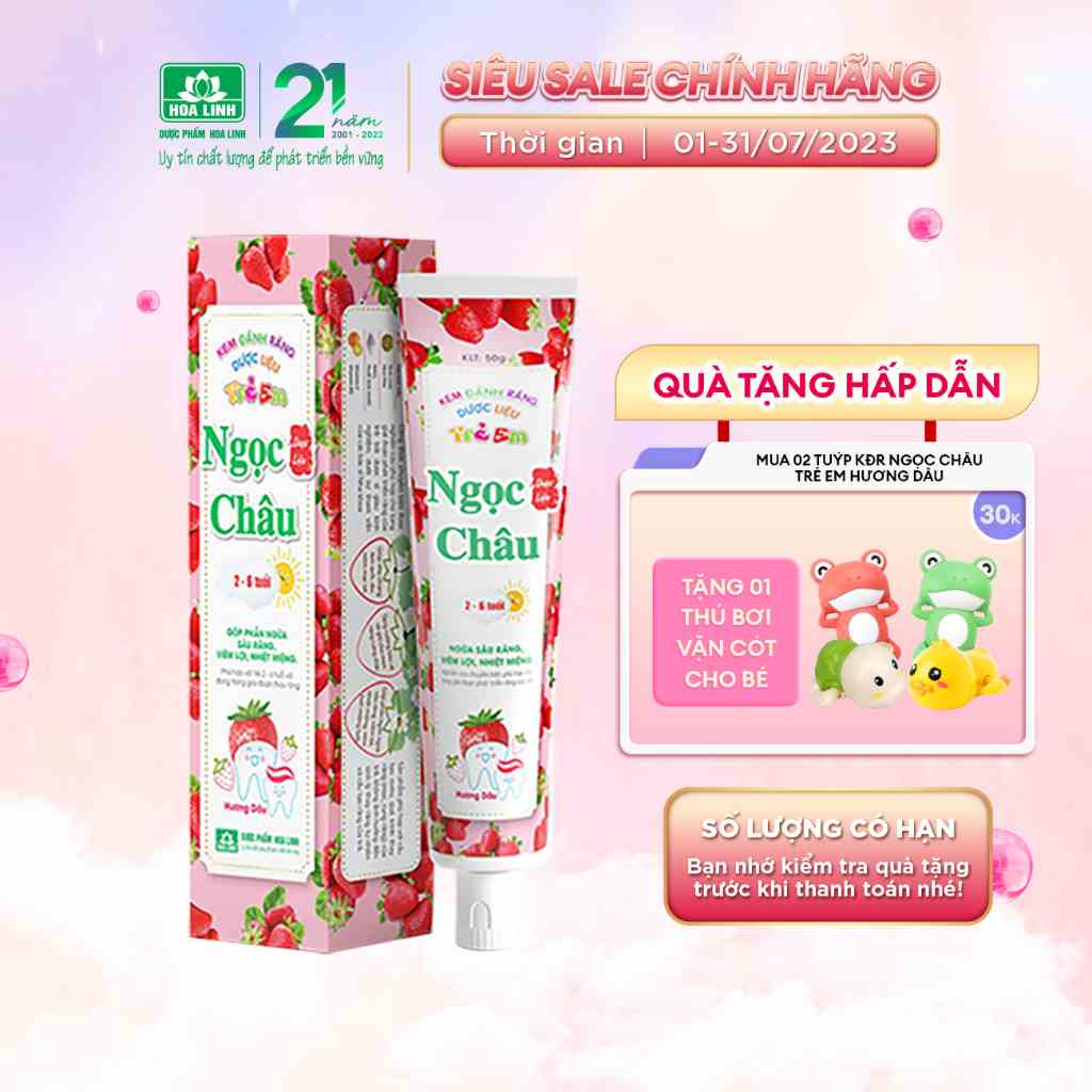 Kem đánh răng dược liệu Ngọc Châu Trẻ Em hương dâu (2 - 6 tuổi)