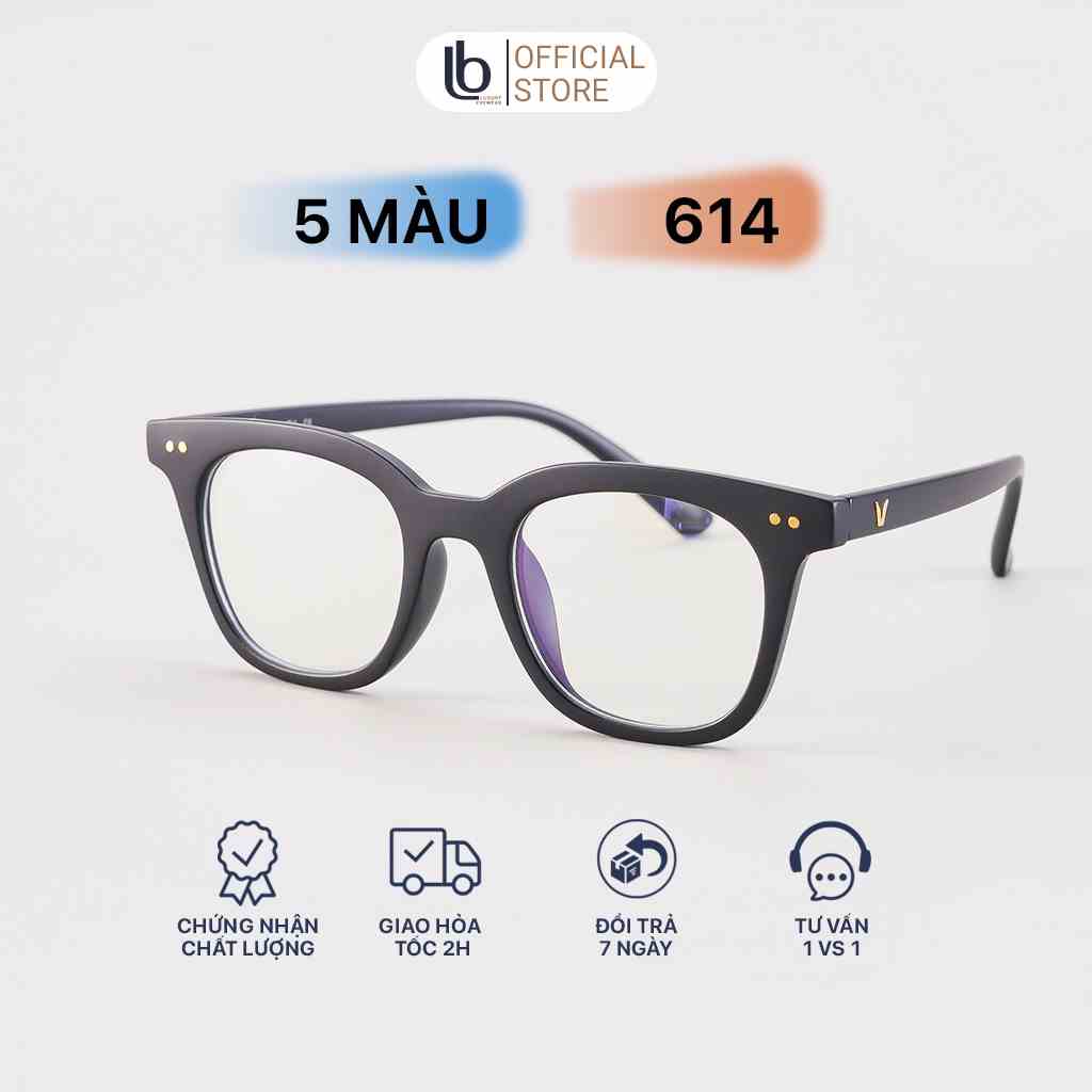 Kính gọng tròn bầu 614 LB Luxury Eyewear mắt kính cận nam nữ thời trang chống ánh sáng xanh, tia UV chất nhựa dẻo