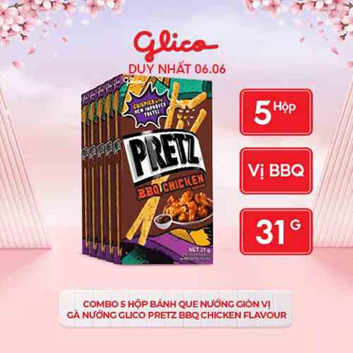 [Mã BMLTB35 giảm đến 35K đơn 99K] Combo 5 hộp Bánh que nướng giòn vị gà nướng GLICO Pretz BBQ Chicken Flavour