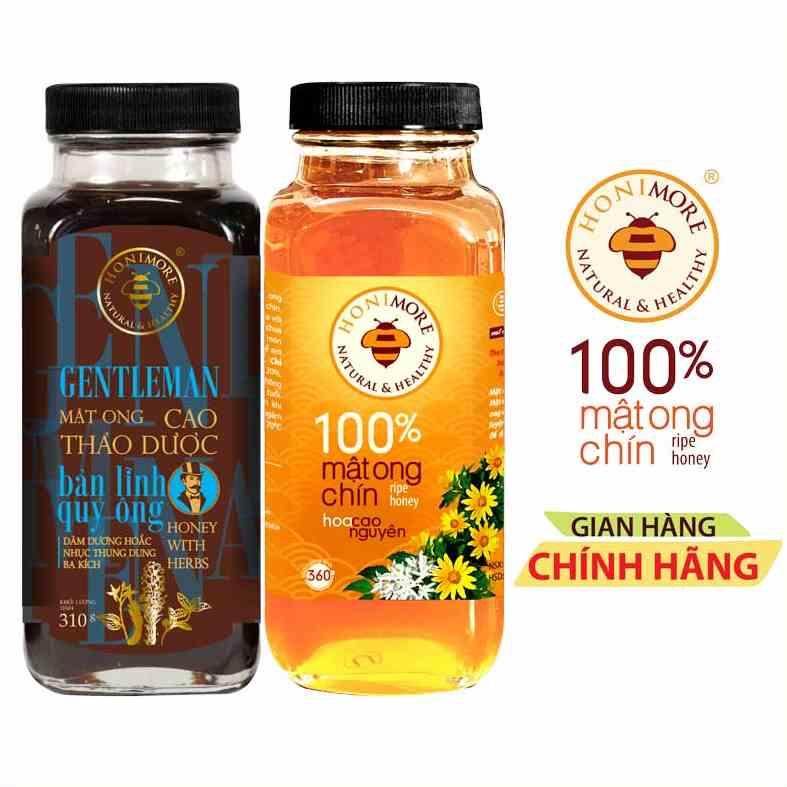 Combo Mật ong rừng cao thảo dược Gentleman 310g + 1 Mật ong nguyên chất Honimore 360g