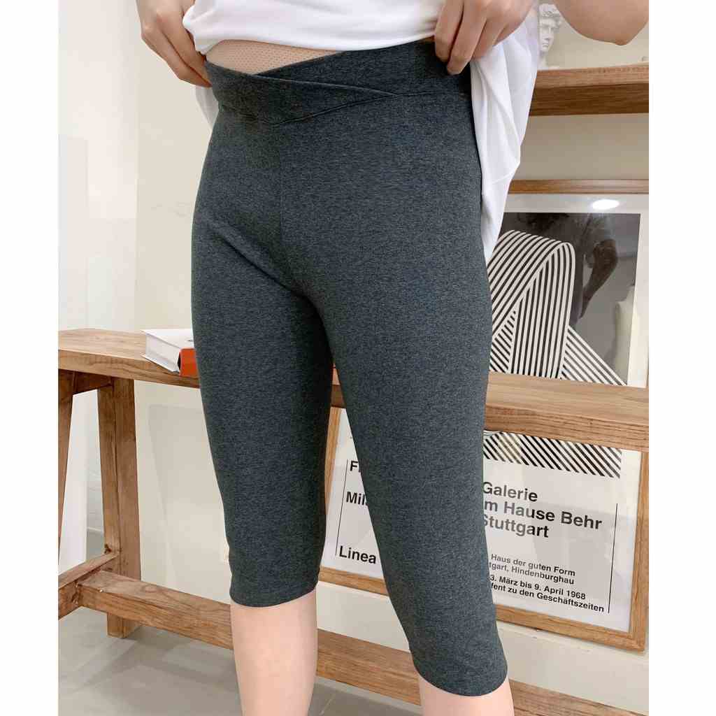 MEDYLA - Quần legging bầu lửng cạp chéo cotton co dãn cho bầu mặc trong và sau sinh - QLG005