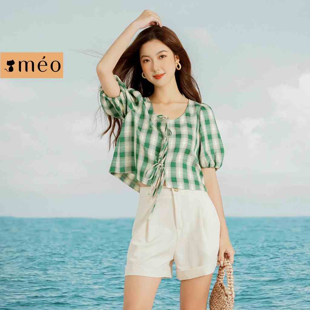 Quần short nữ Méo shop dáng ống suông gập gấu có túi Moss