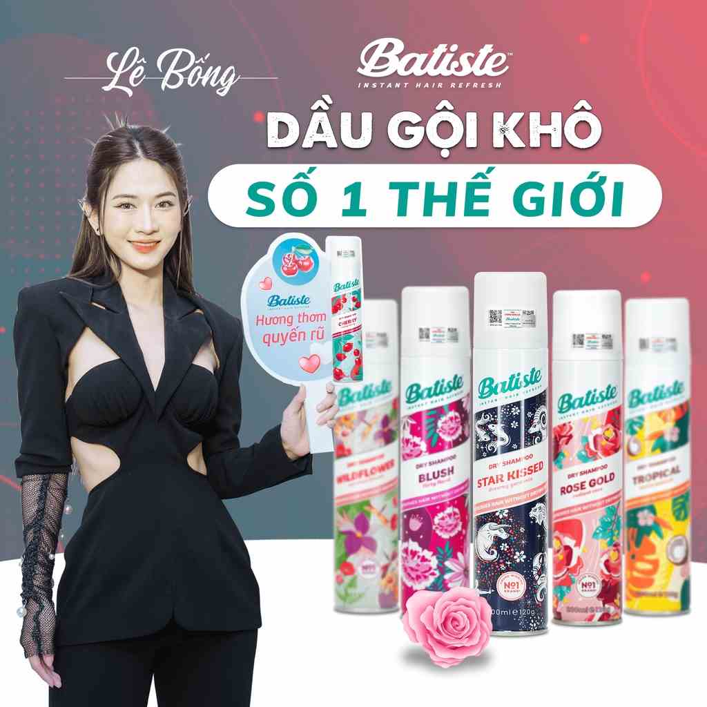 Dầu Gội Khô Batiste Dry Shampoo Mini Size 50ml, Full 200ml Hết Ngứa, Hết Bết Dính Tóc Bồng Bềnh Bóng Mượt Tức Khắc