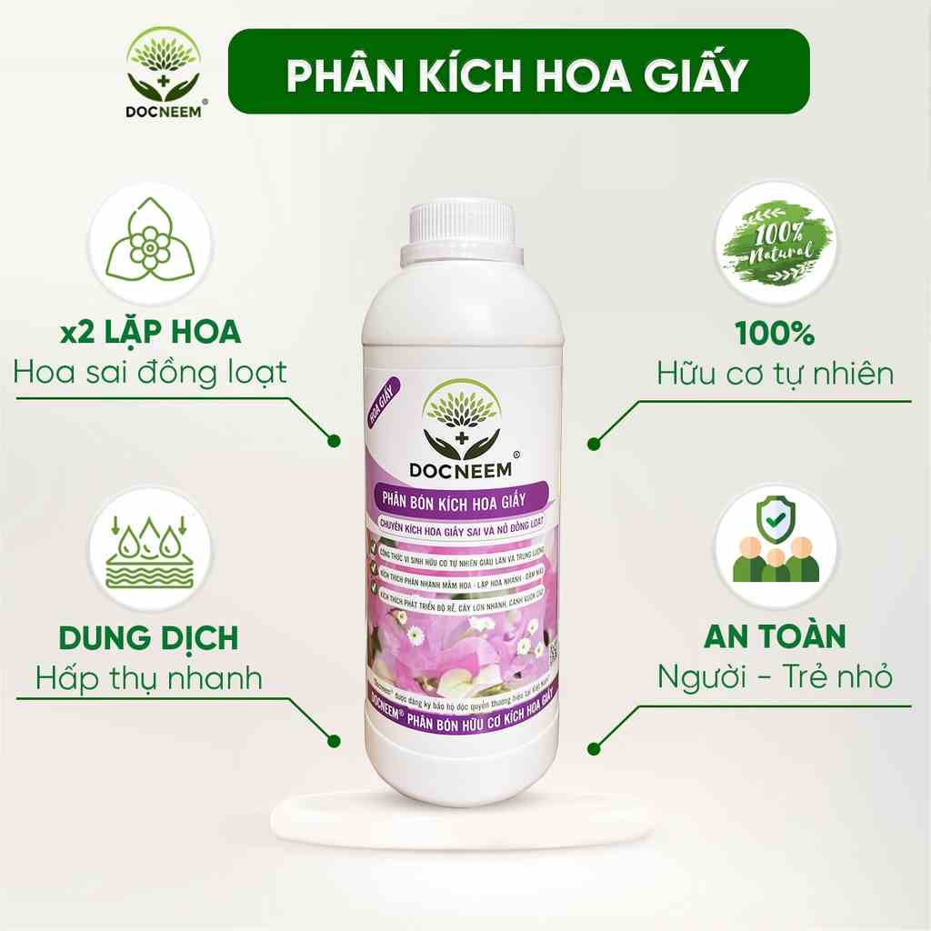 Phân bón hoa giấy DOCNEEM, kích bông giấy ngũ sắc, cẩm thạch, thái, mỹ sai hoa, lặp hoa nhanh, nở đồng loạt, chai 1 lít