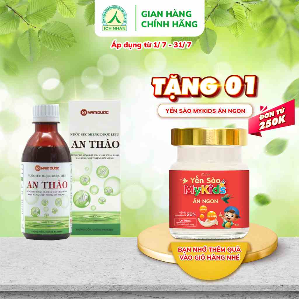 Nước súc miệng dược liệu An Thảo giúp làm sạch lành tính hương thơm dịu nhẹ chai 250ml