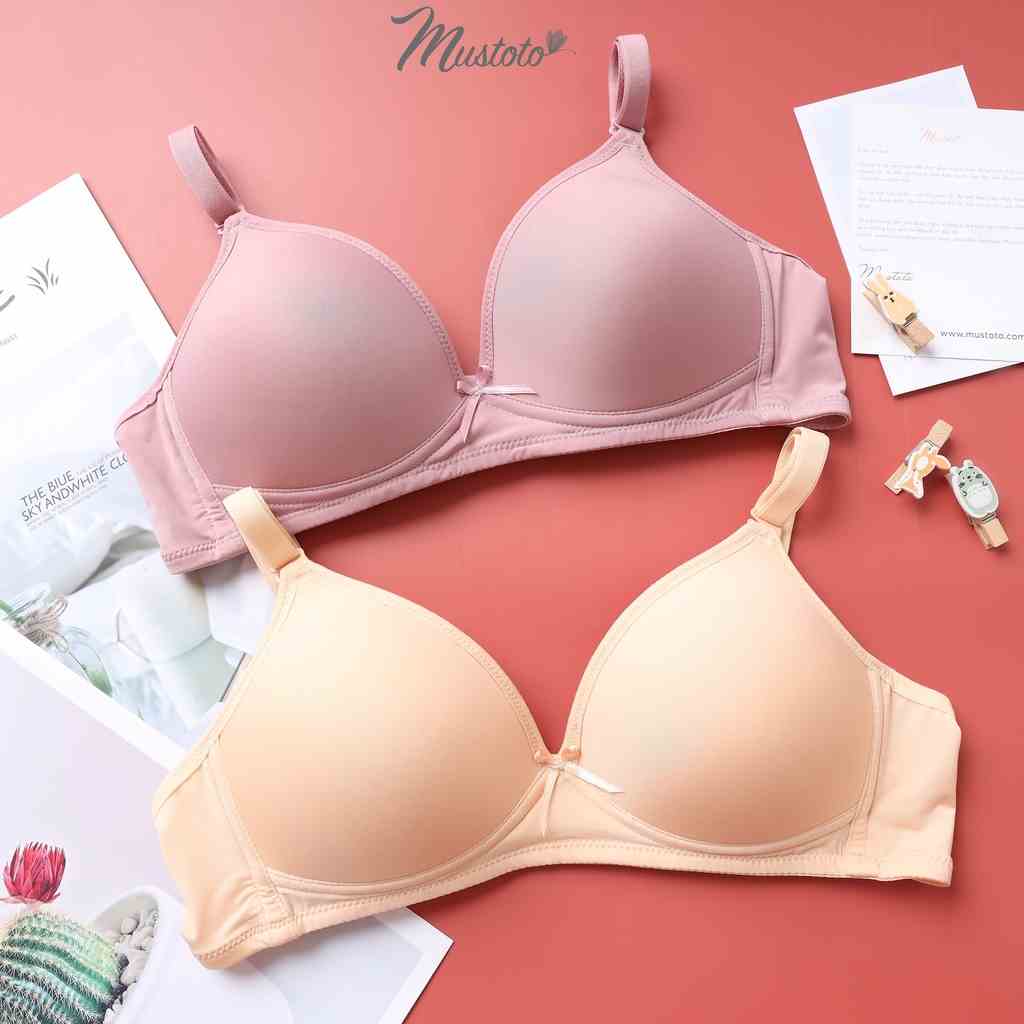 Combo 2 Áo Lót Nữ Mút Mỏng 0,2cm Không Gọng Trơn Size Lớn Hồng Đất Da Nhạt (Mustoto MA22)