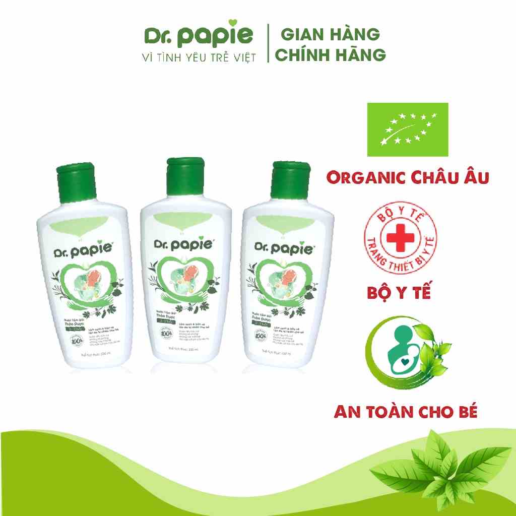 Combo 3 Lọ Nước Tắm Thảo Dược Dr Papie Giúp Giảm Mẩn Ngứa Và Rôm Sảy, Hỗ Trợ Làm Sạch, Mát Da Bé - Chai 230ml