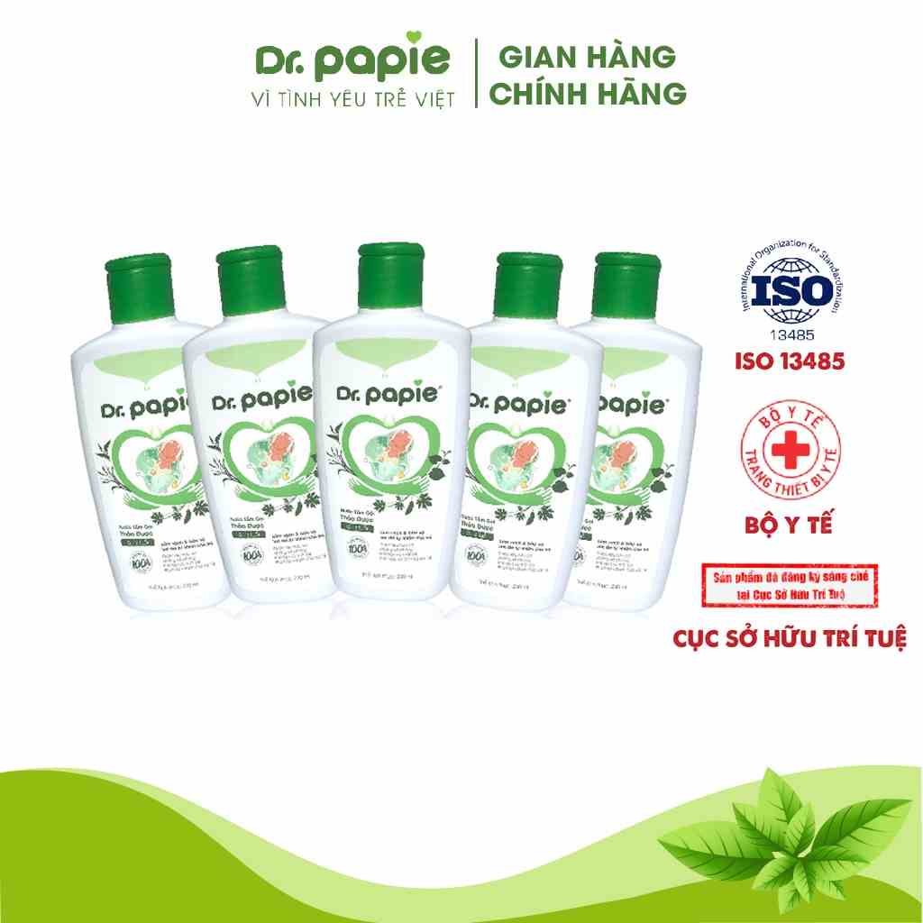 Combo 5 Chai Nước Tắm Thảo Dược Dr Papie Giúp Giảm Mẩn Ngứa Và Rôm Sảy, Hỗ Trợ Làm Sạch, Mát Da Bé - Chai 230ml