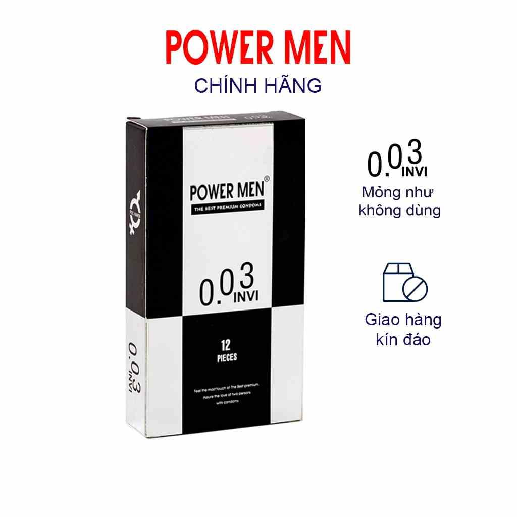 Bao cao su siêu siêu mỏng Powermen Invi 003 Hộp 12 chiếc