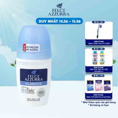 Lăn Khử Mùi Nữ FELCE AZZURRA Hương Nước Hoa Cổ Điển Tinh Chất Thảo Mộc & Cỏ Sả Thư Giãn, Ngăn Mùi 48h 50ml - 80818199