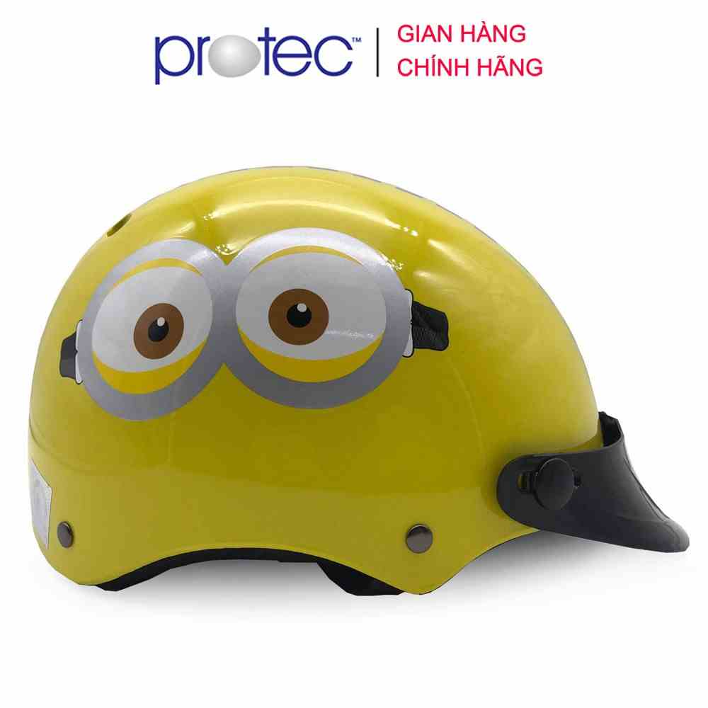 Mũ Bảo Hiểm Trẻ Em 1/2 Đầu Không Kính Protec KITTY Họa Tiết Minion Sinh Động, Dễ Thương