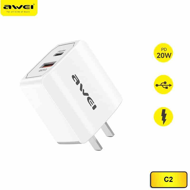 Bộ sạc Awei C2 PD20W QC & 3.0 USB & Type-C Phù hợp với sạc nhanh IP