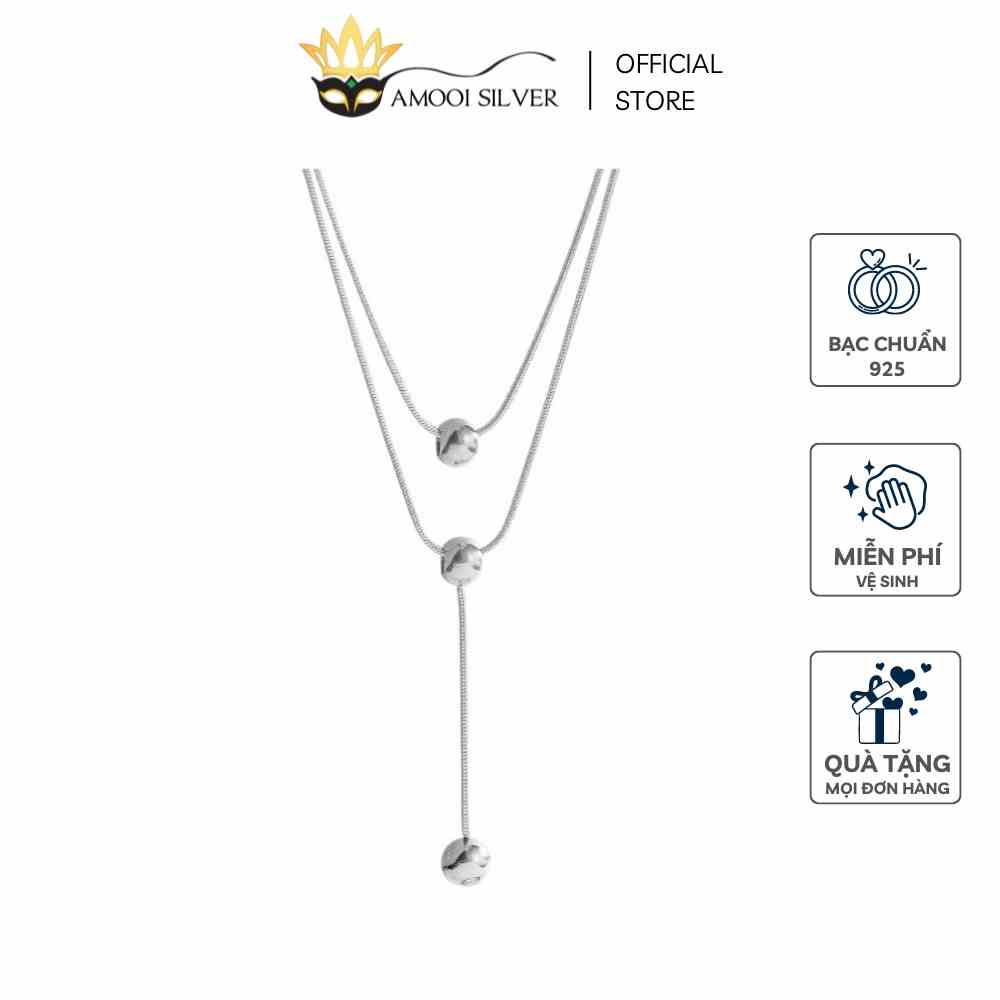 Vòng cổ bạc S925 dây đôi viên bi - Amooi Silver AD146