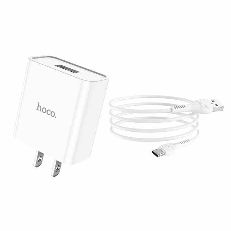 Bộ sạc Hoco C81 USB Type-C sạc  2.1A, thích hợp nhiều dòng Samsung/Huawei/Xiaomi..., dây nhựa dẻo, dài 100cm