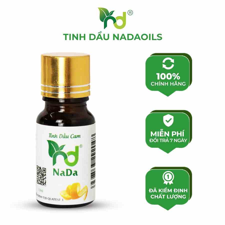 Tinh dầu Cam nguyên chất Nada | Kiểm định QT3 | Cải thiện tiêu hóa, đuổi muỗi, khử mùi, sát khuẩn.