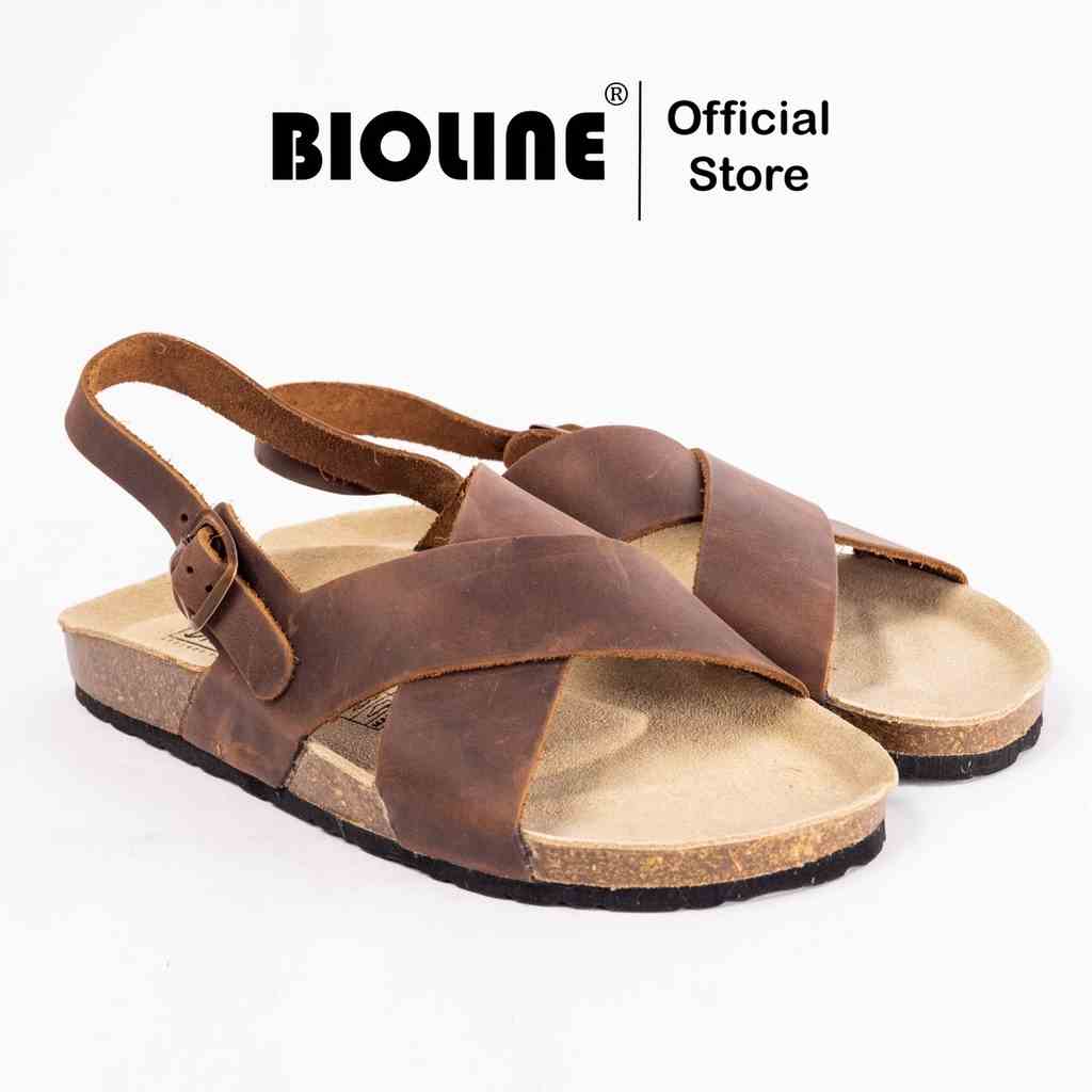 ( Mẫu Da Thật ) D11 - Sandal Birken Đế Trấu BIOLINE Official Thiết Kế Unisex Quai Chữ X Đan Chéo