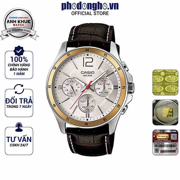 Đồng hồ nam dây da Casio chính hãng Anh Khuê MTP-1374L-7AVDF