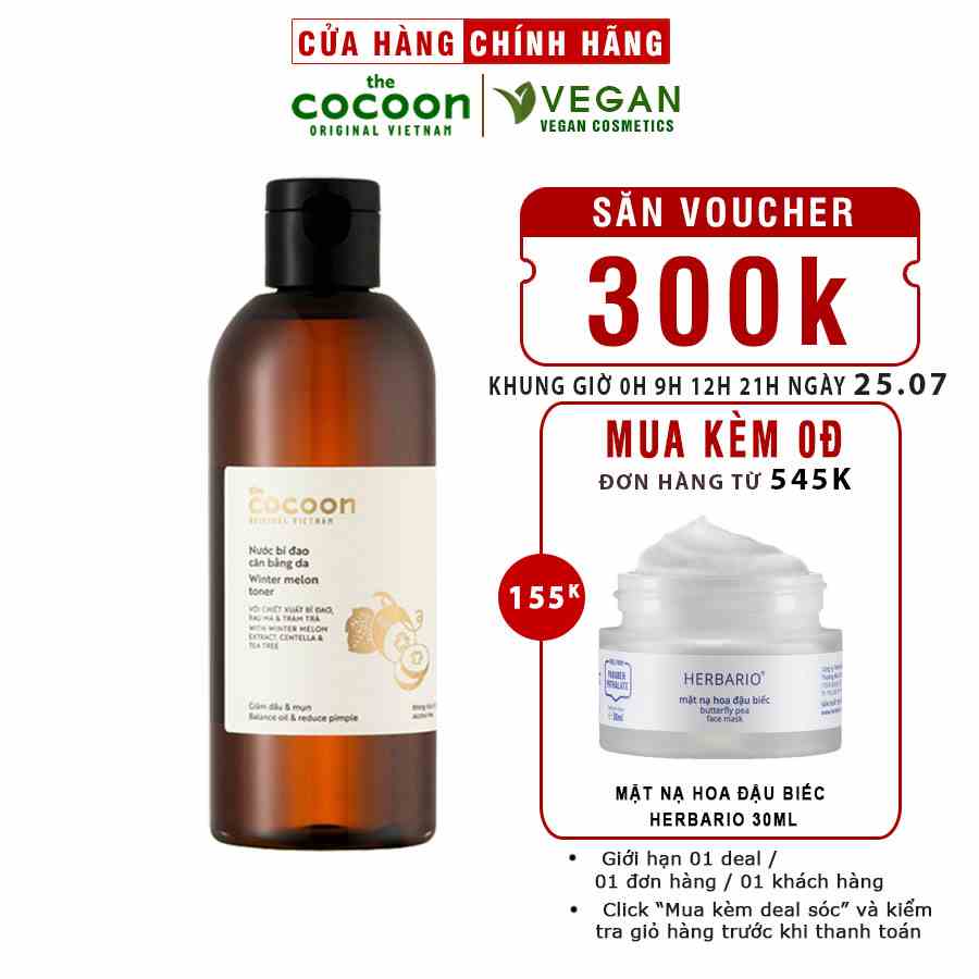 Toner nước bí đao cân bằng da cocoon 310ml thuần chay