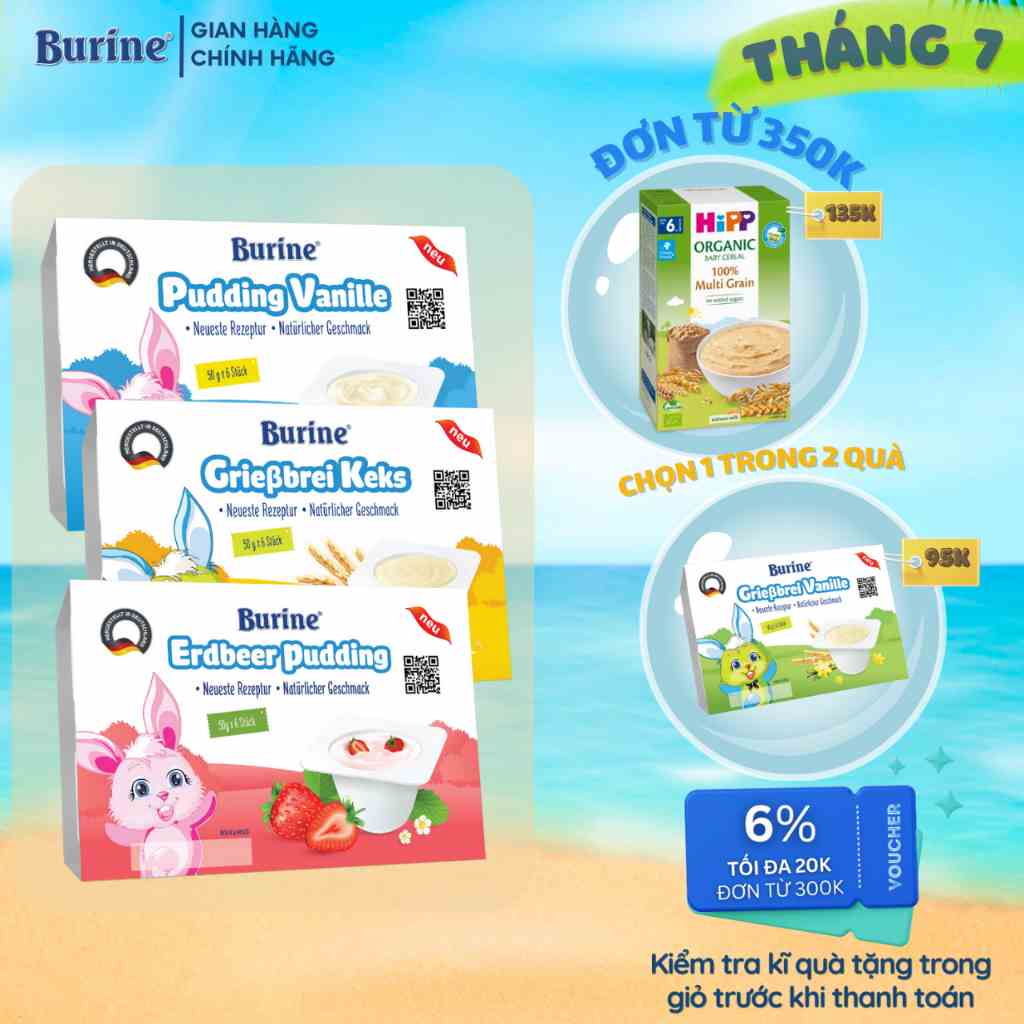 [BEST SELLER] Cháo Sữa, Pudding Ăn Dặm Burine - Nhập khẩu Đức dành cho bé ăn dặm từ 6 tháng tuổi Bổ Sung Năng Lượng, V