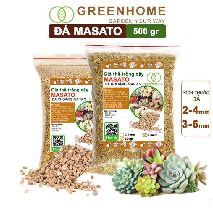 Đá khoáng masato Greenhome, bao 500gr, chuyên rải mặt kiểng lá, xương rồng, đậm màu sen, nhiều kích thước lựa chọn