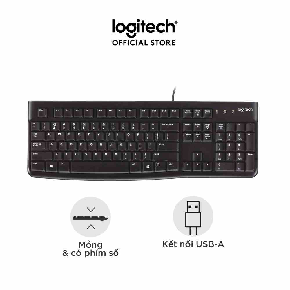 Bàn phím có dây Logitech K120 - Bền bỉ, chống tràn, kích thước đầy đủ có phím số