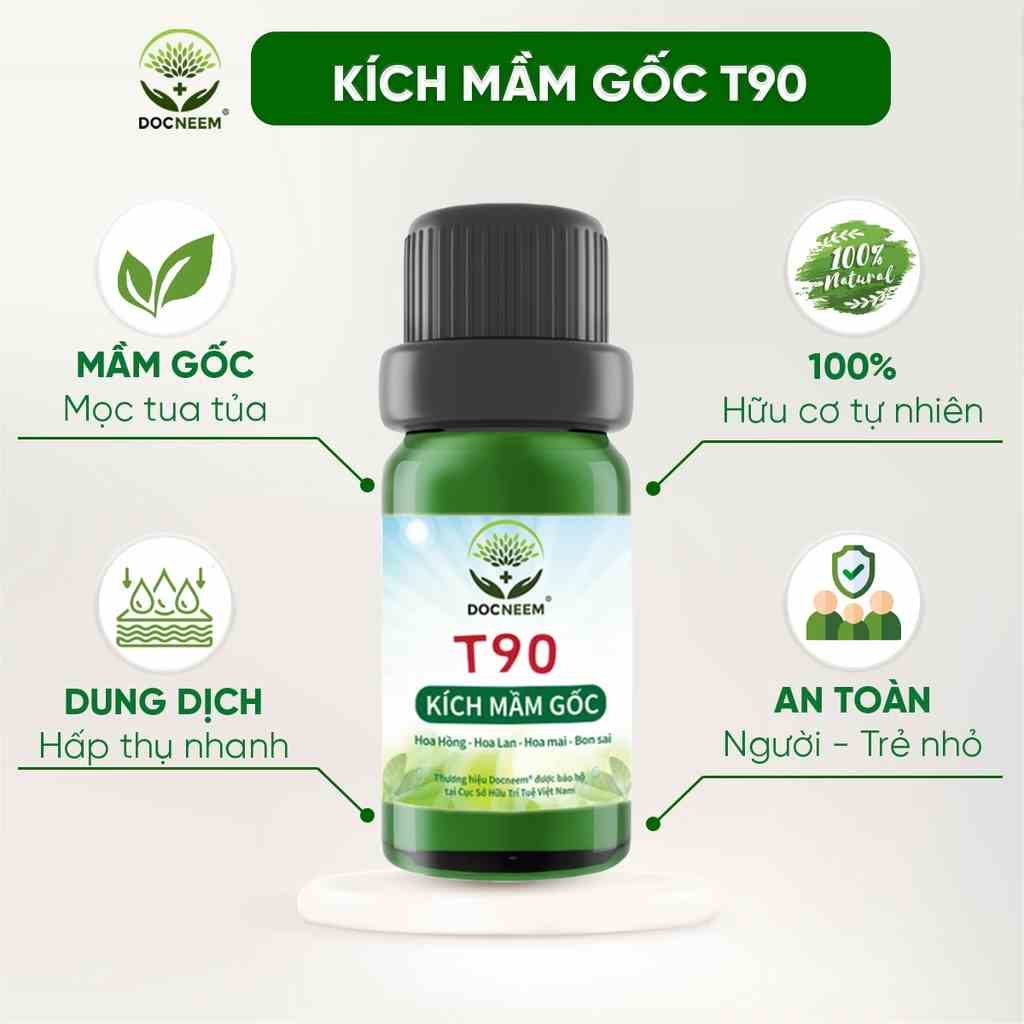 Kích mầm T90 DOCNEEM 10ml, chiết xuất mầm gạo, giàu Auxin, bật mầm tua tủa, hoa hồng, lan, cây cảnh, hiệu quả sau 5 ngày