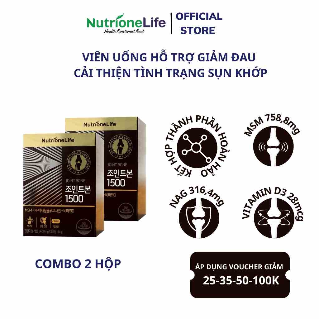 COMBO 2 Hộp NUTRIONELIFE Joint Bone 1500 Cải Thiện Xương Khớp, Giảm Đau Nhức, Làm Trơn Ổ Khớp 1,4gx60 Viên