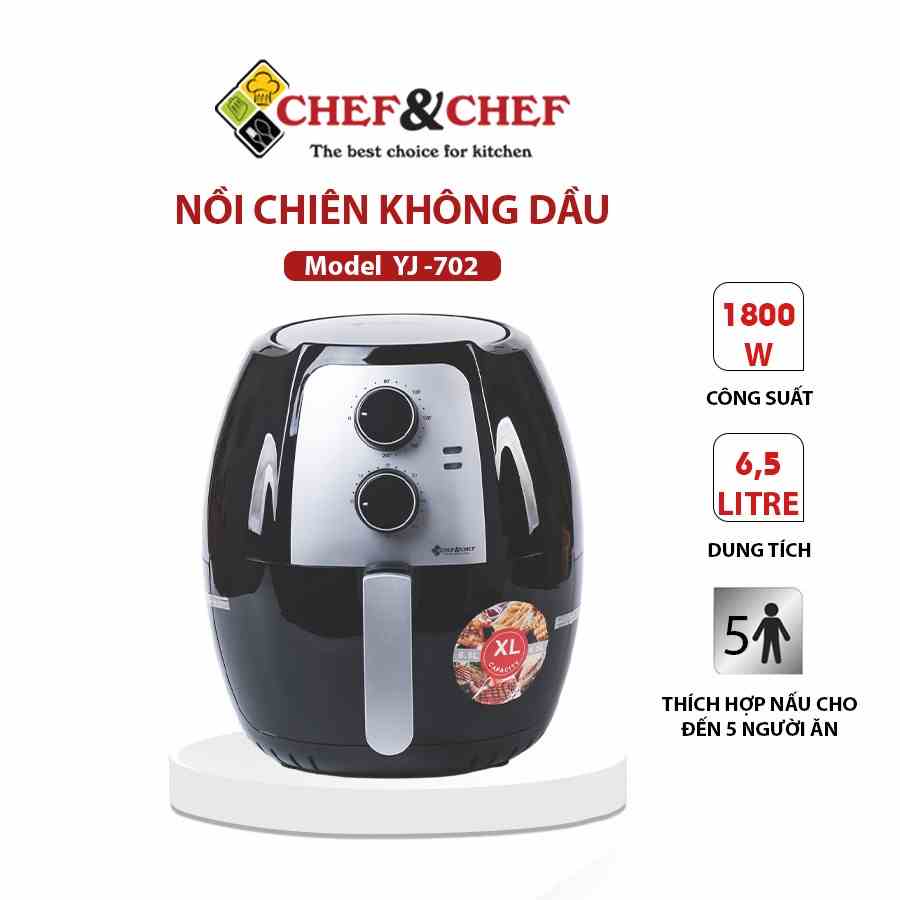 Nồi chiên không dầu CHEF&CHEF 6,5l (YJ – 702) thiết kể mang kiểu dáng hiện đại, sang trọng với màu đen bắt mắt