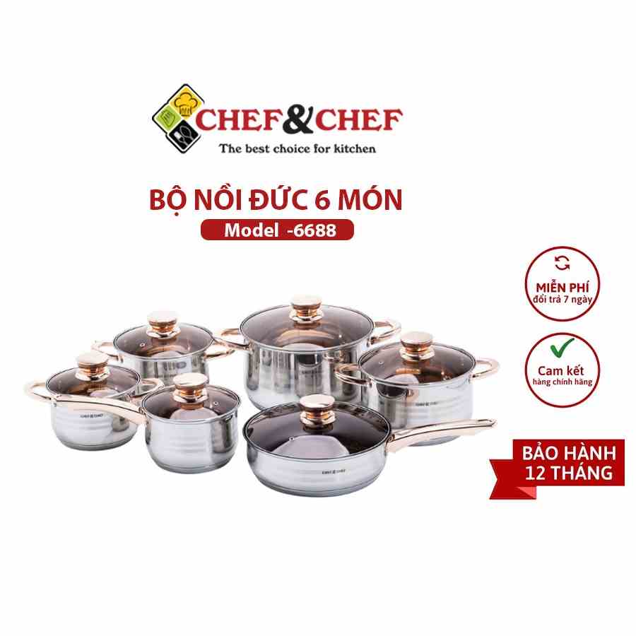 Bộ nồi Đức 6 món CHEF&CHEF - 6688 Đun nấu nhanh và tiết kiệm năng lượng nhờ đáy 5 lớp